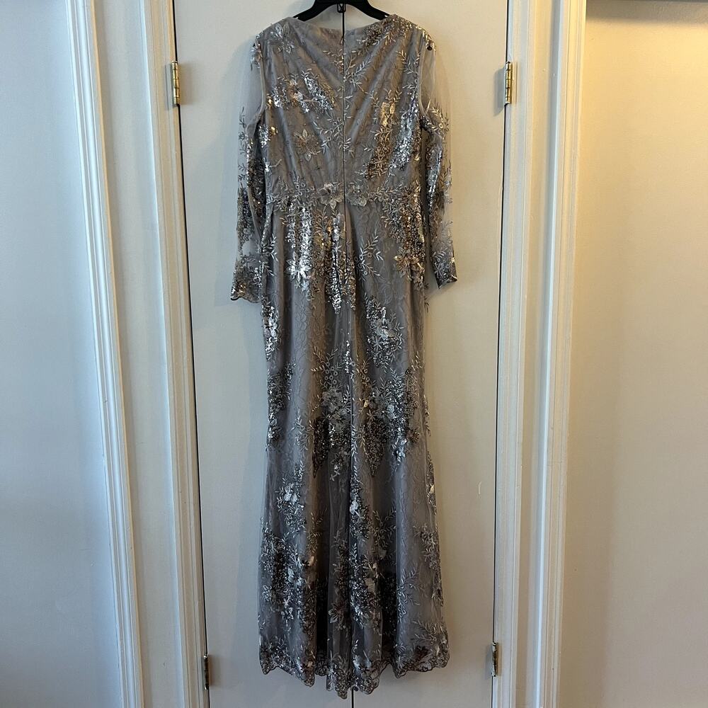 Mac Duggal Evening Gown Dress Size 8 Floral Embroidered Lace 67539 Platinum Gray - Picture 8 of 8
